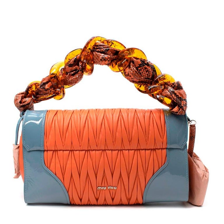Miu Miu Matelasse Orange and Light Blue Python Strap Bag For Sale at 1stDibs