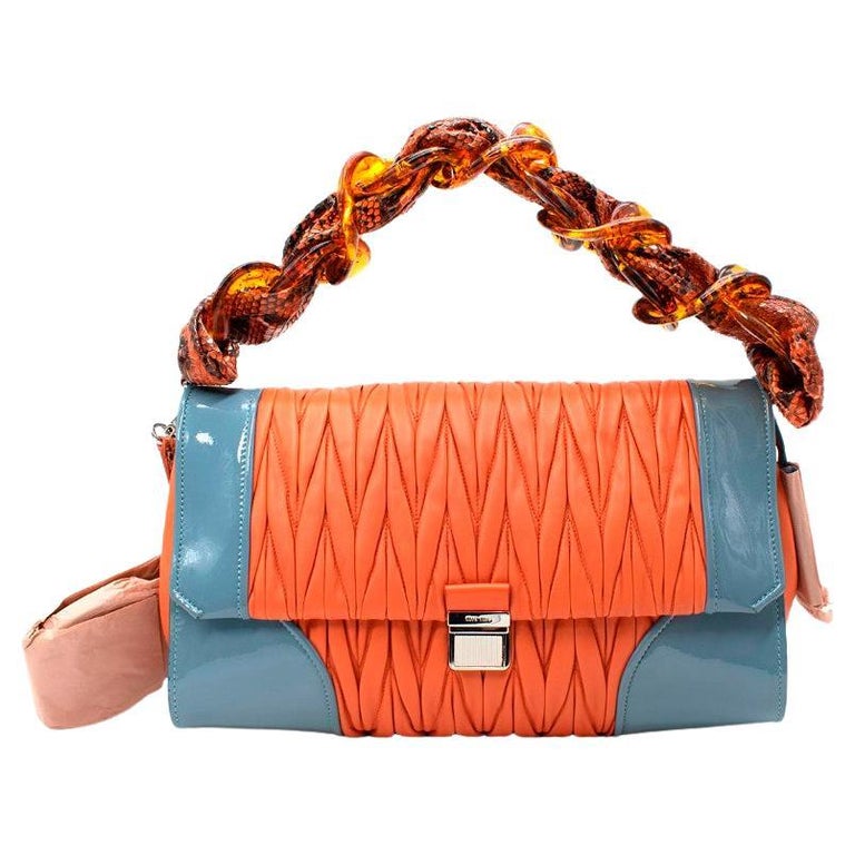 Miu Miu Matelasse Orange and Light Blue Python Strap Bag For Sale at 1stDibs