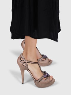 Miu Miu Mauve Leather Embellished Sandals Size IT 40