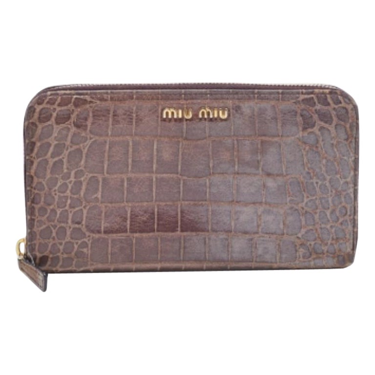 Miu Miu Mauve Purple Croc Embossed Glazed Leather Zip Around Continenal Wallet