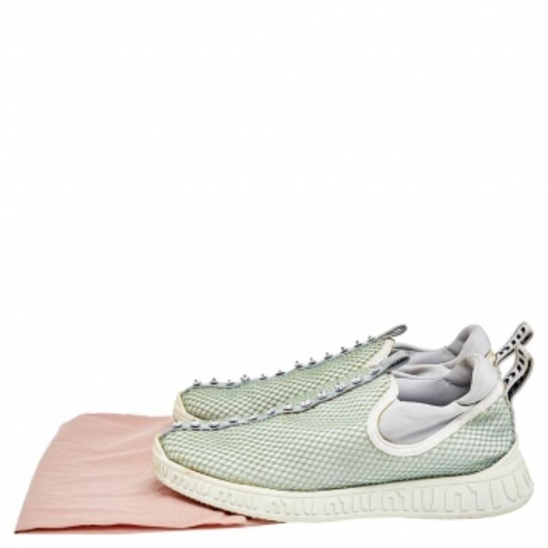 Women's Miu Miu Mesh and Neoprene Crystal Embellished Slip On Sneakers Size 36.5