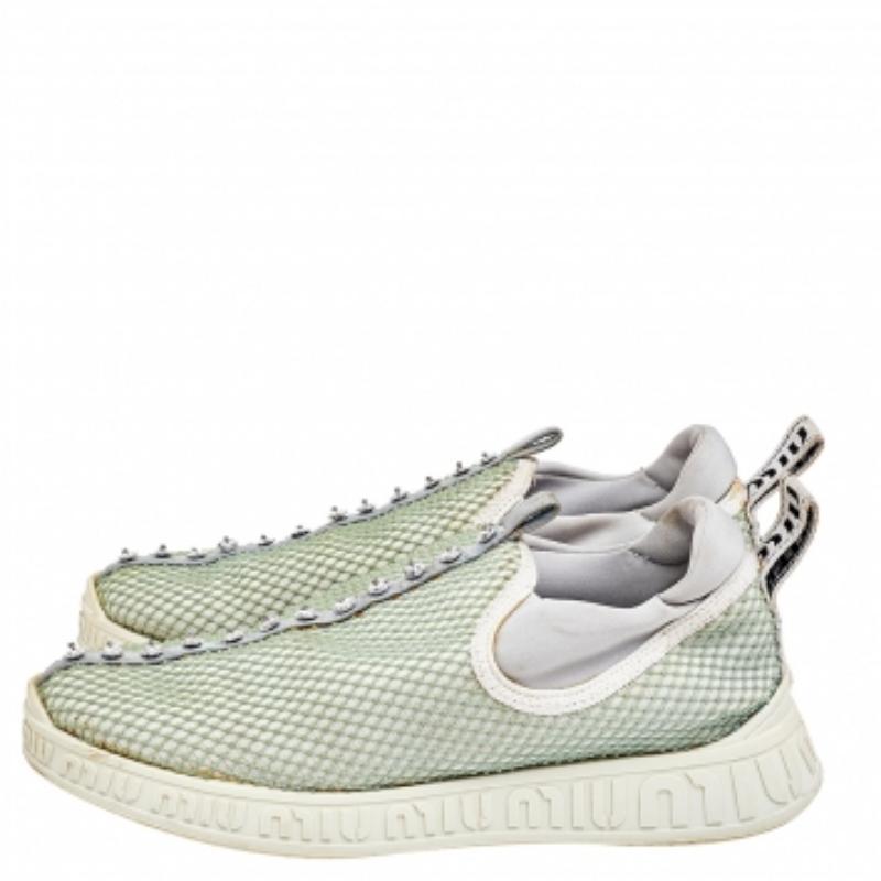 Miu Miu Mesh and Neoprene Crystal Embellished Slip On Sneakers Size 36.5 1