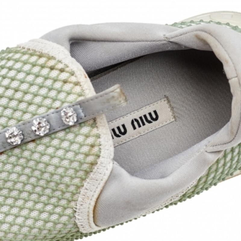 Miu Miu Mesh and Neoprene Crystal Embellished Slip On Sneakers Size 36.5 2