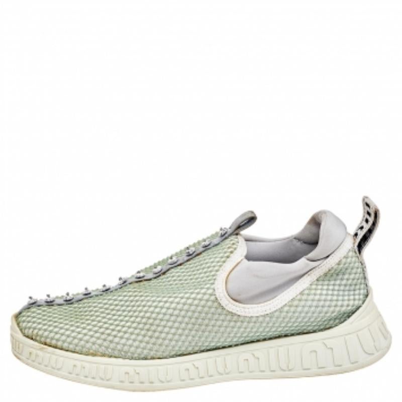 Miu Miu Mesh and Neoprene Crystal Embellished Slip On Sneakers Size 36.5 4
