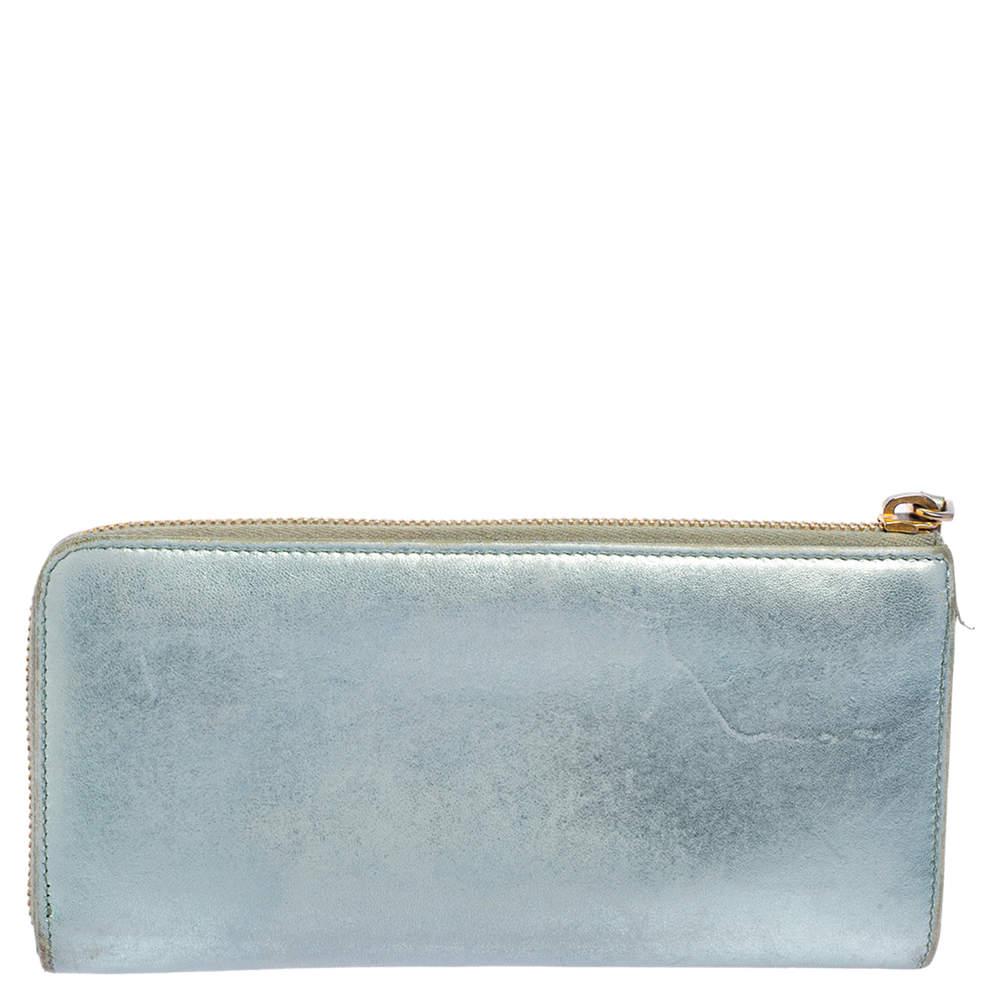 Women's Miu Miu Metallic Blue Leather Zip Around Wallet