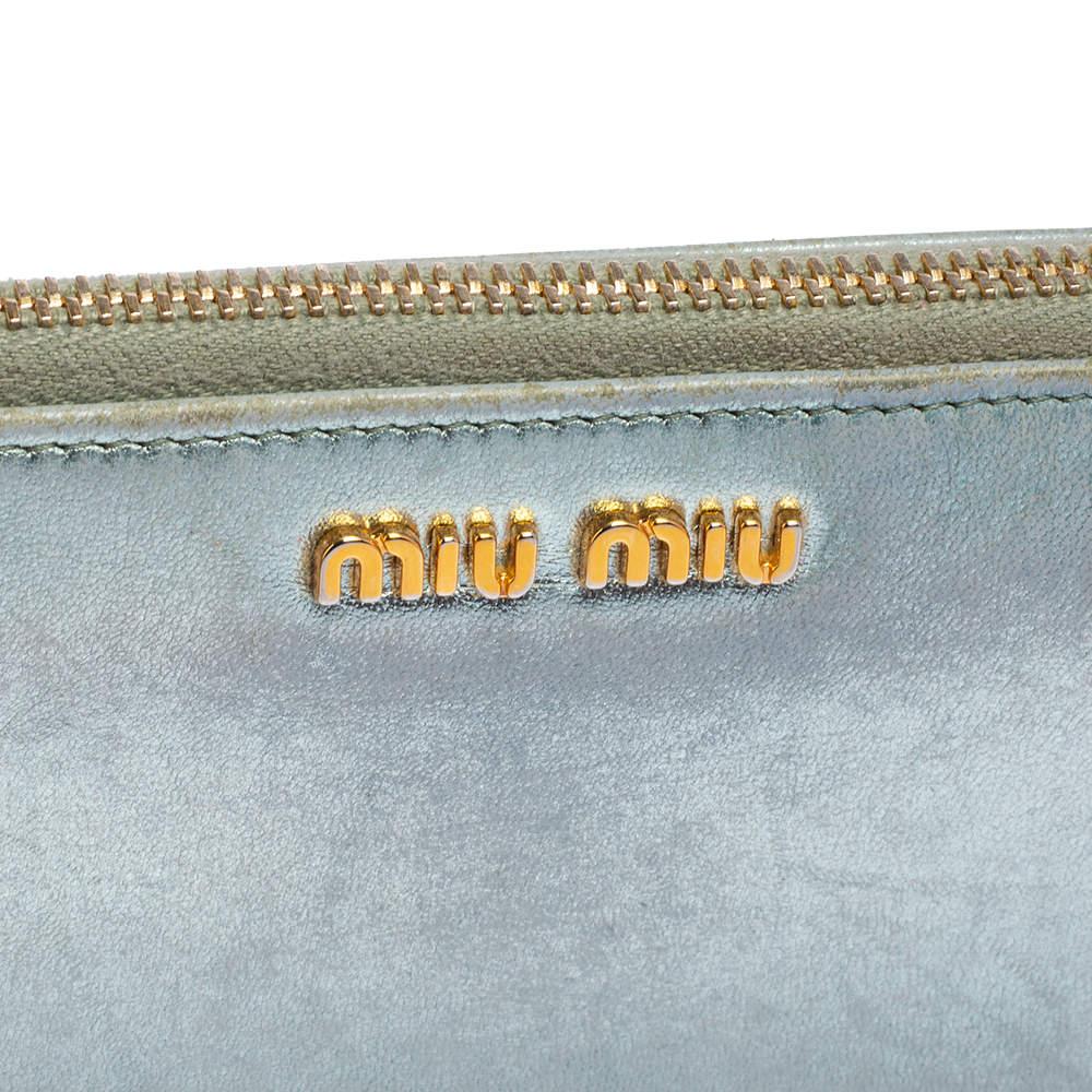 Miu Miu Metallic Blue Leather Zip Around Wallet 1