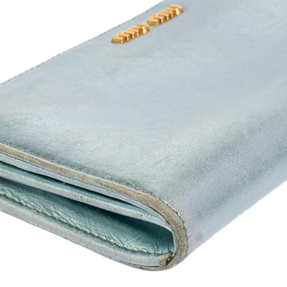Miu Miu Metallic Blue Leather Zip Around Wallet 4