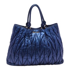Used Miu Miu Metallic Blue MatelassÃ Leather Tote