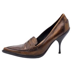 Miu Miu Metallic Brown Leather Pointed Toe Loafer Pumps Taglia 36.5