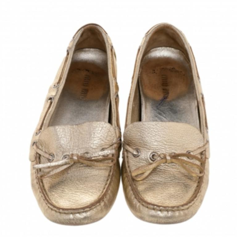 Marron Miu - Mocassins ornés de cristaux dorés, taille 36,5 en vente