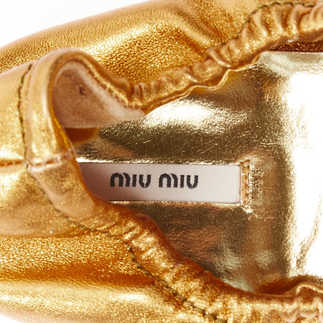 MIU Metallic Gold Kristall Juwel offene Zehen-Ballerina-Flats EU37 im Angebot 2