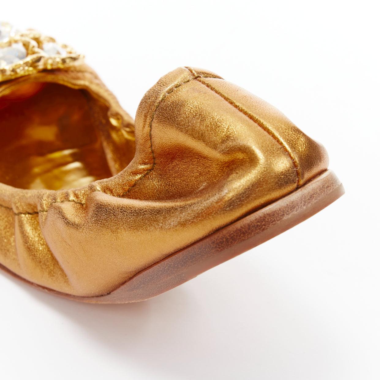 MIU Metallic Gold Kristall Juwel offene Zehen-Ballerina-Flats EU37 im Angebot 4