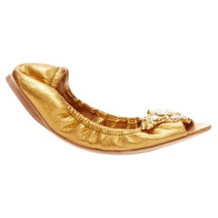 MIU MIU metallic gold crystal jewel open toe ballerina flats EU37