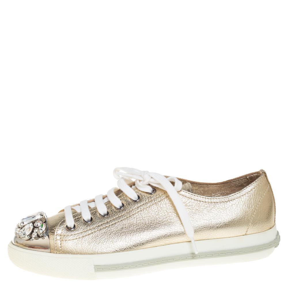 miu miu white sneakers with crystals