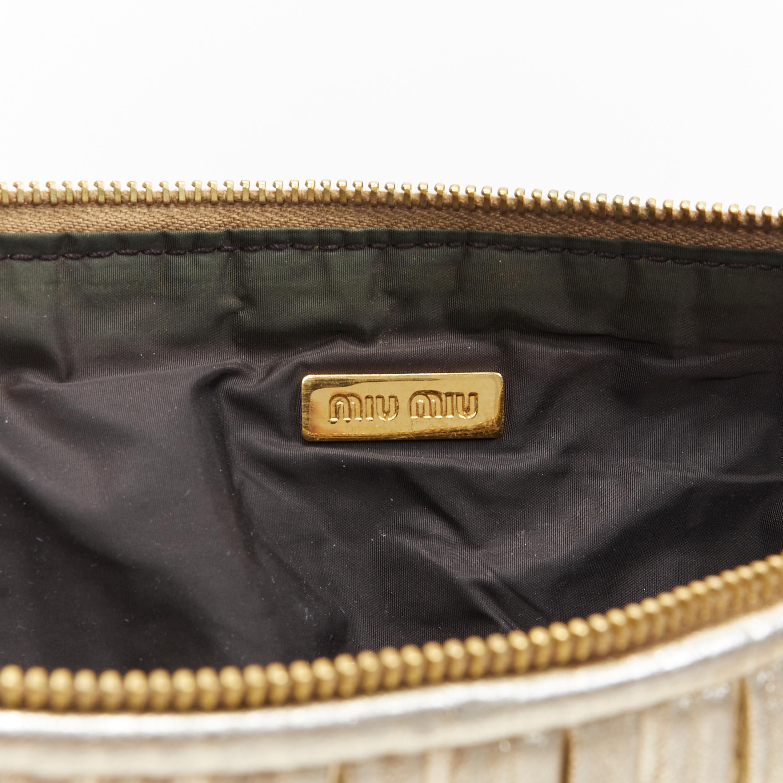 MIU MIU metallic gold pleated leather buckle strap long clutch bag wristlet In Excellent Condition In Hong Kong, NT