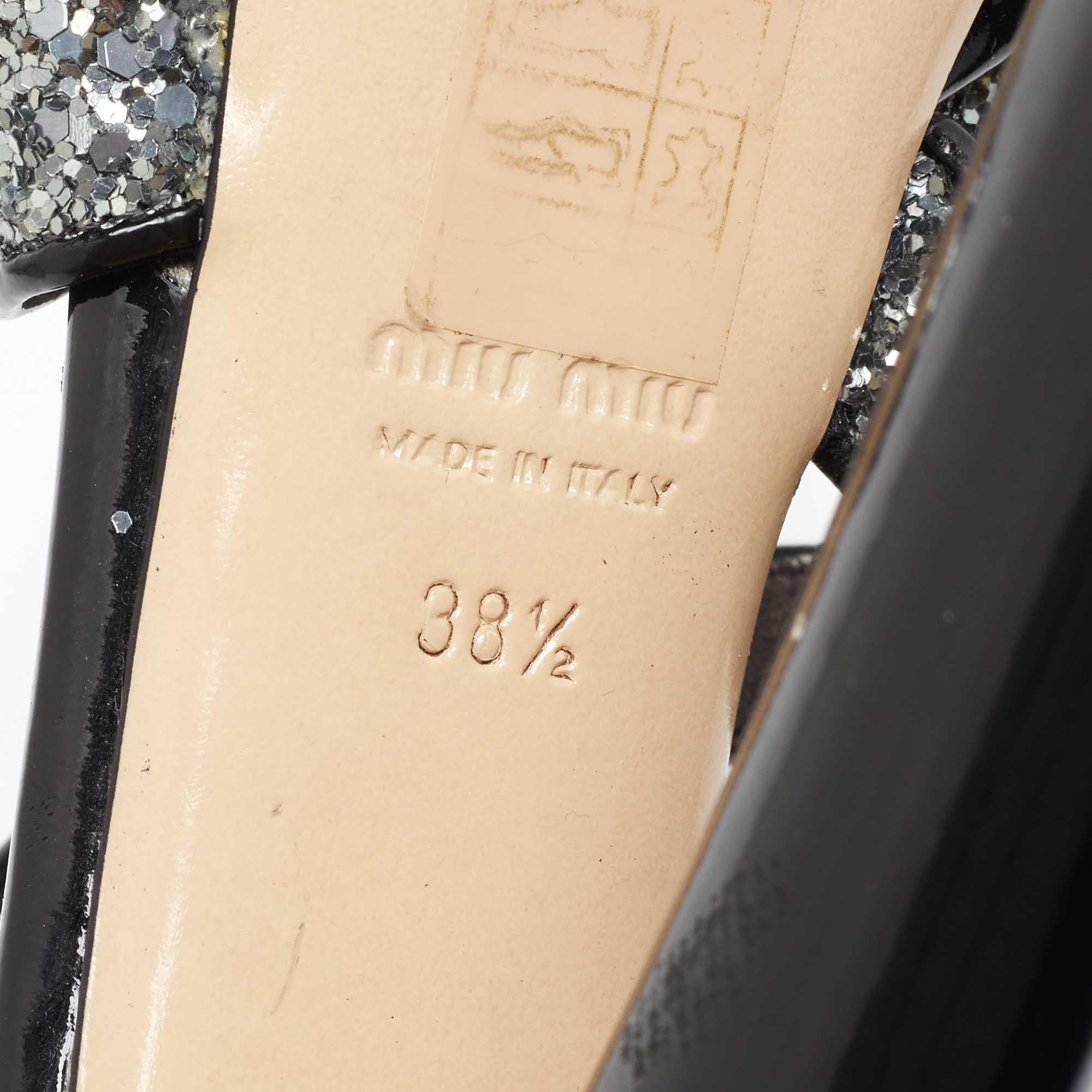 Miu Miu Sandalias de plataforma con purpurina gruesa gris metalizado talla 38.5 en venta 3