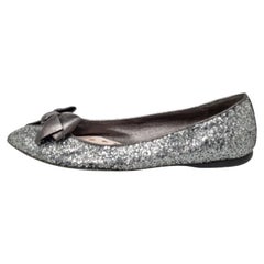 Miu Metallic Grau Glitterschleife Ballettschuhe Größe 37