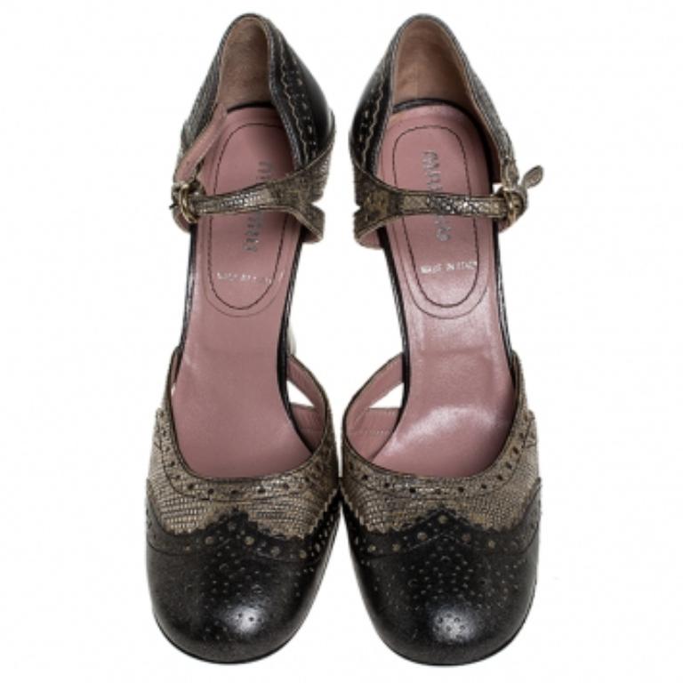 Miu Miu Metallic Grau/Silber Brogue Leder D'Orsay Riemchen Pumps Größe 36.5 im Angebot 1