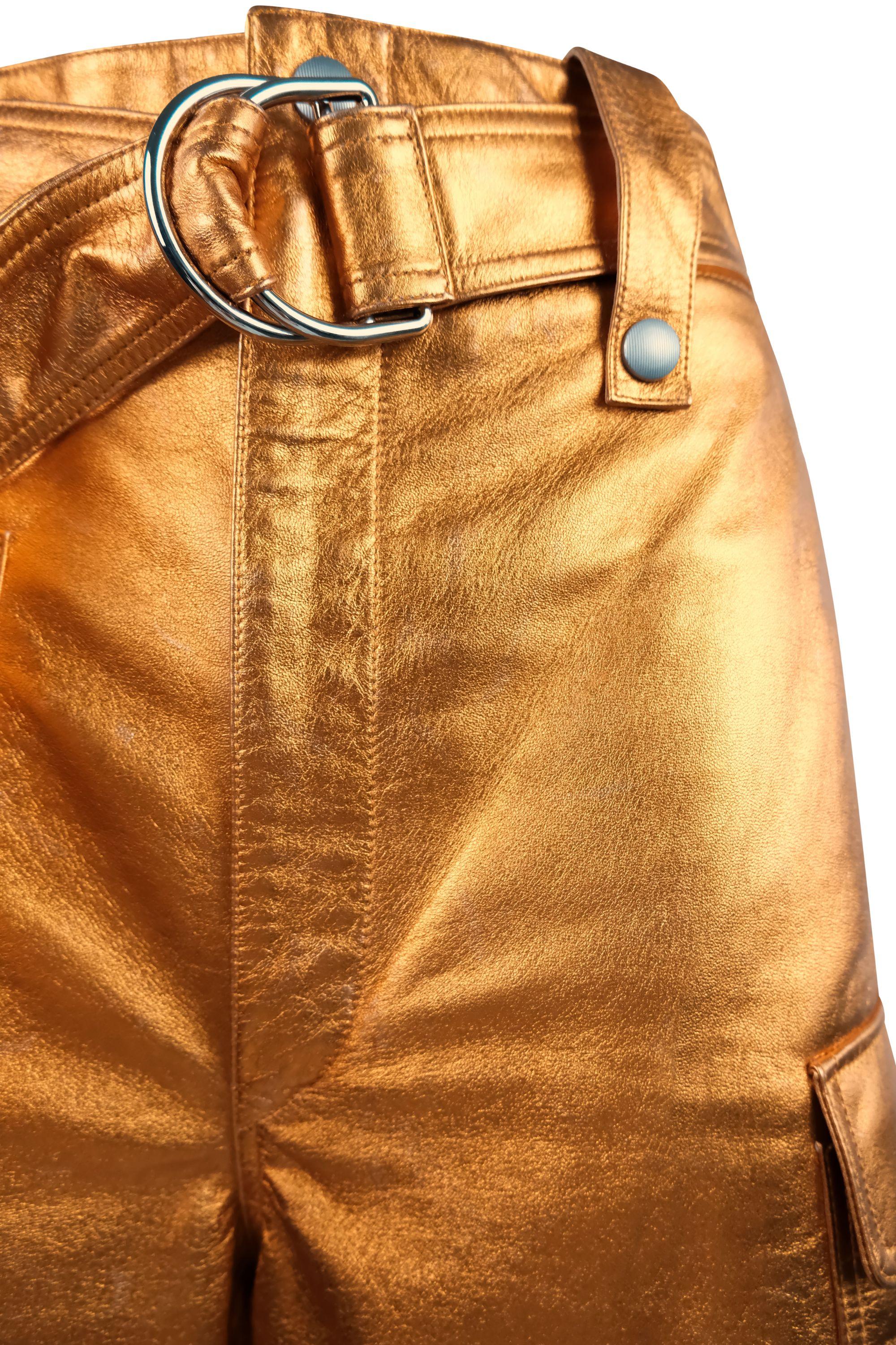 Women's or Men's Miu Miu Metallic Lamb Leather Orange Cargo Shorts