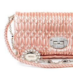 Miu Miu Metallic Pink Crystal Iconic Cloquè Small Bag con finiture in argento
