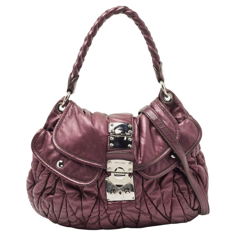 Miu Miu Pink Matelasse Glazed Leather Small Coffer Hobo Bag