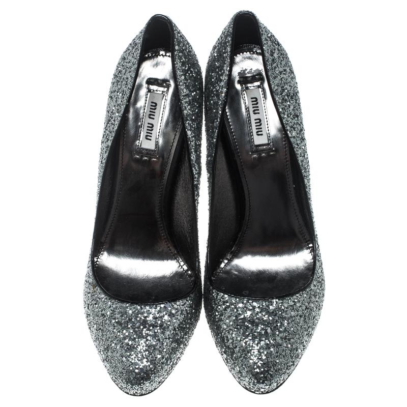 miu miu silver glitter heels