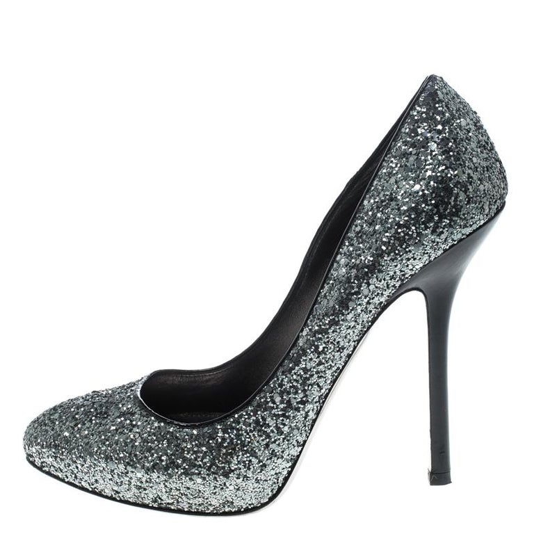 miu miu silver glitter heels