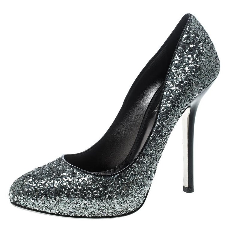 miu miu silver glitter heels