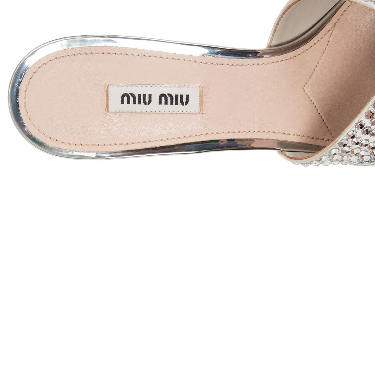 Women's MIU MIU metallic silver CRYSTAL EMBELLISHED Mules Sandals Shoes 39