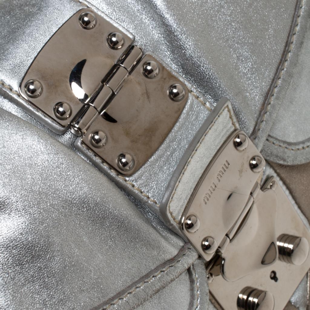 Miu Miu Metallic Silver/Gold Leather Patchwork Coffer Hobo 4