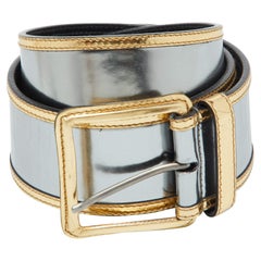 Miu Miu Metallic Silver/Gold Patent Leather Waist Belt 85CM