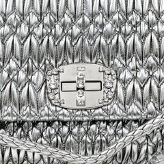 Miu Miu Metallic Silver Iconic Crystal Cloquè Large Bag