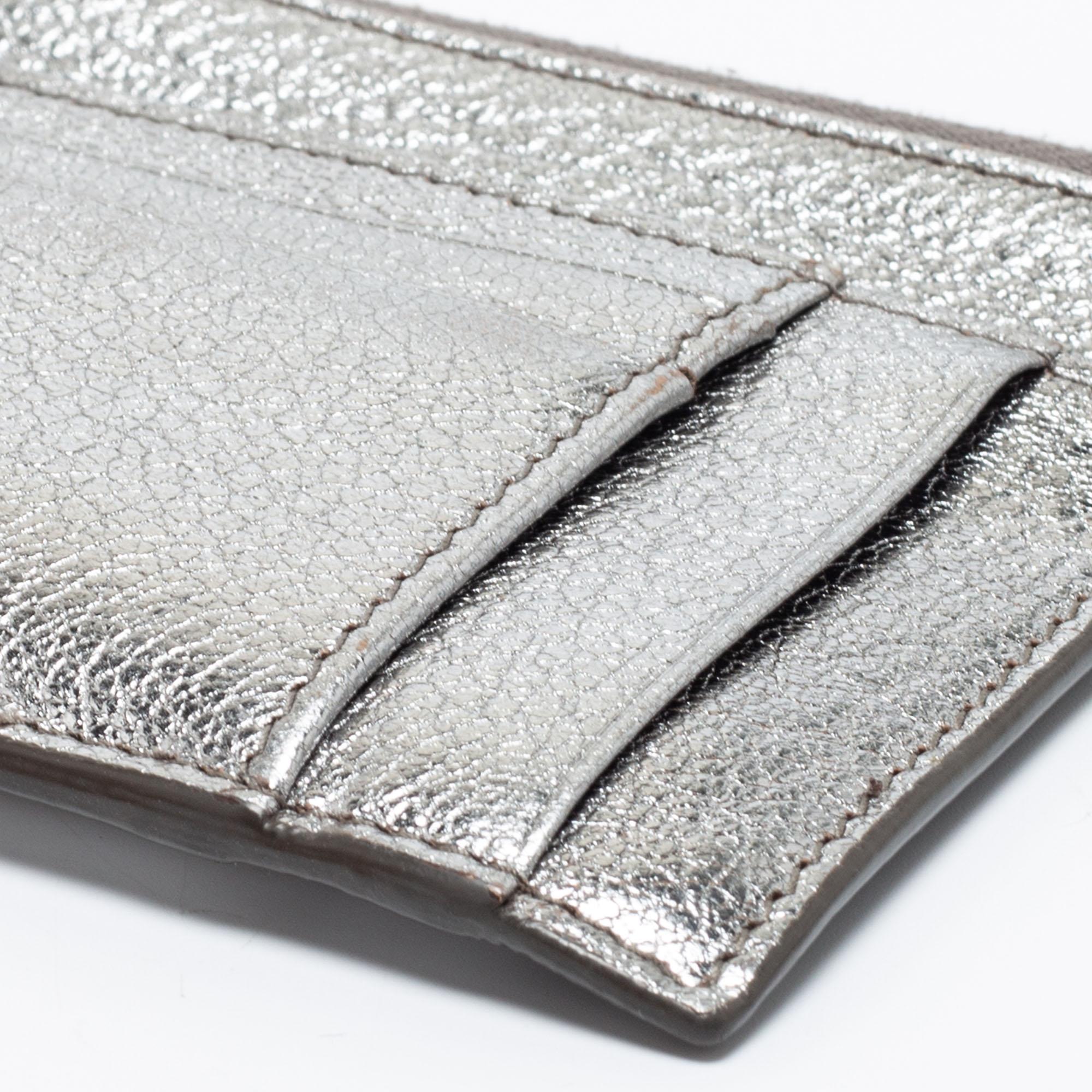 Miu Miu Metallic Silver Leather Zip Card Holder at 1stDibs | miu