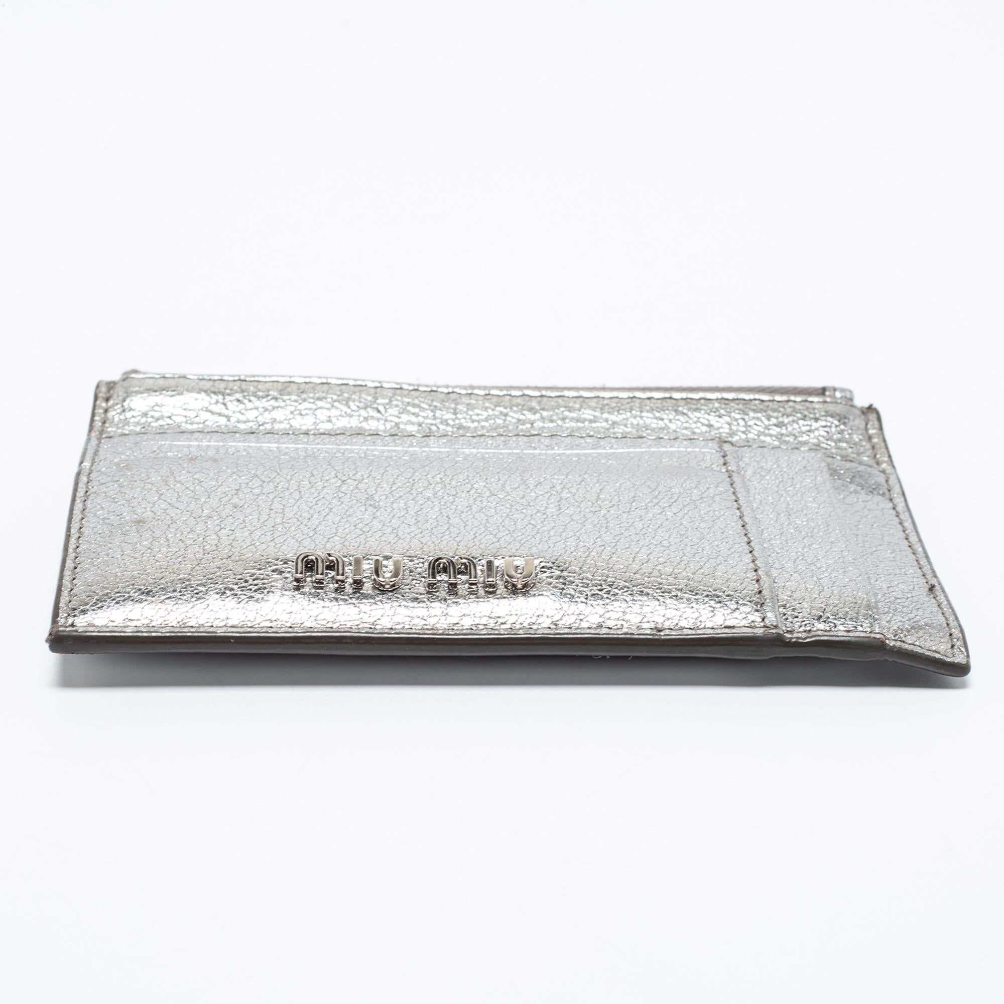Miu Miu Metallic Silver Leather Zip Card Holder at 1stDibs | miu