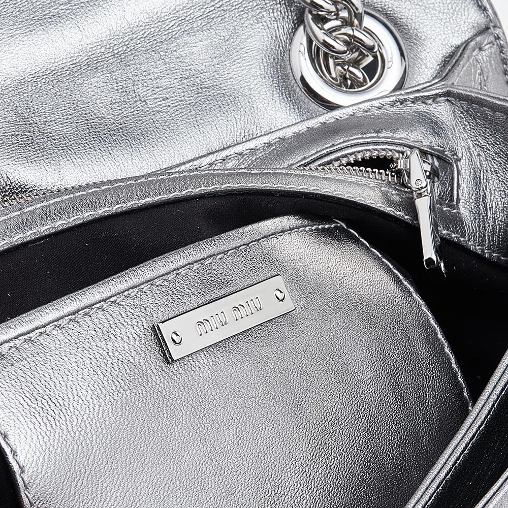 Women's Miu Miu Metallic Silver Matelasse Leather Medium Club Shoulder Bag
