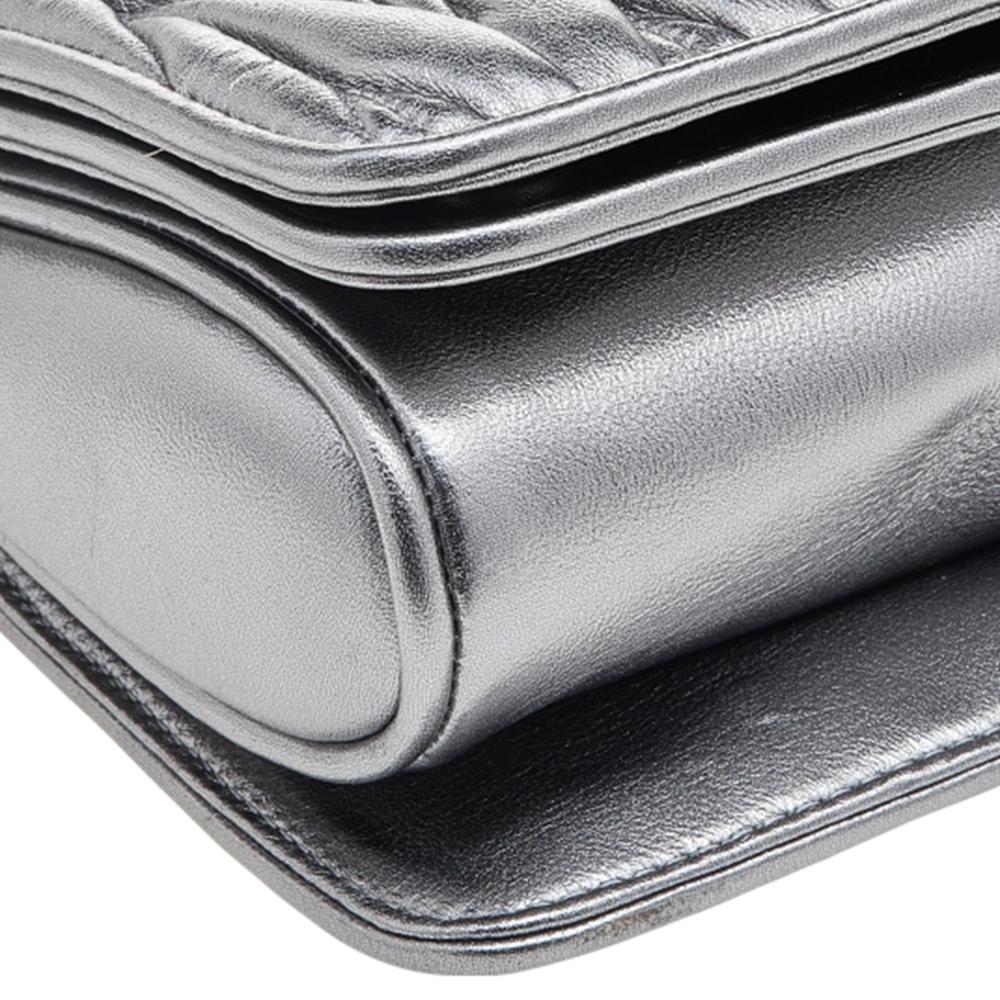 Miu Miu Metallic Silver Matelasse Leather Medium Club Shoulder Bag 3