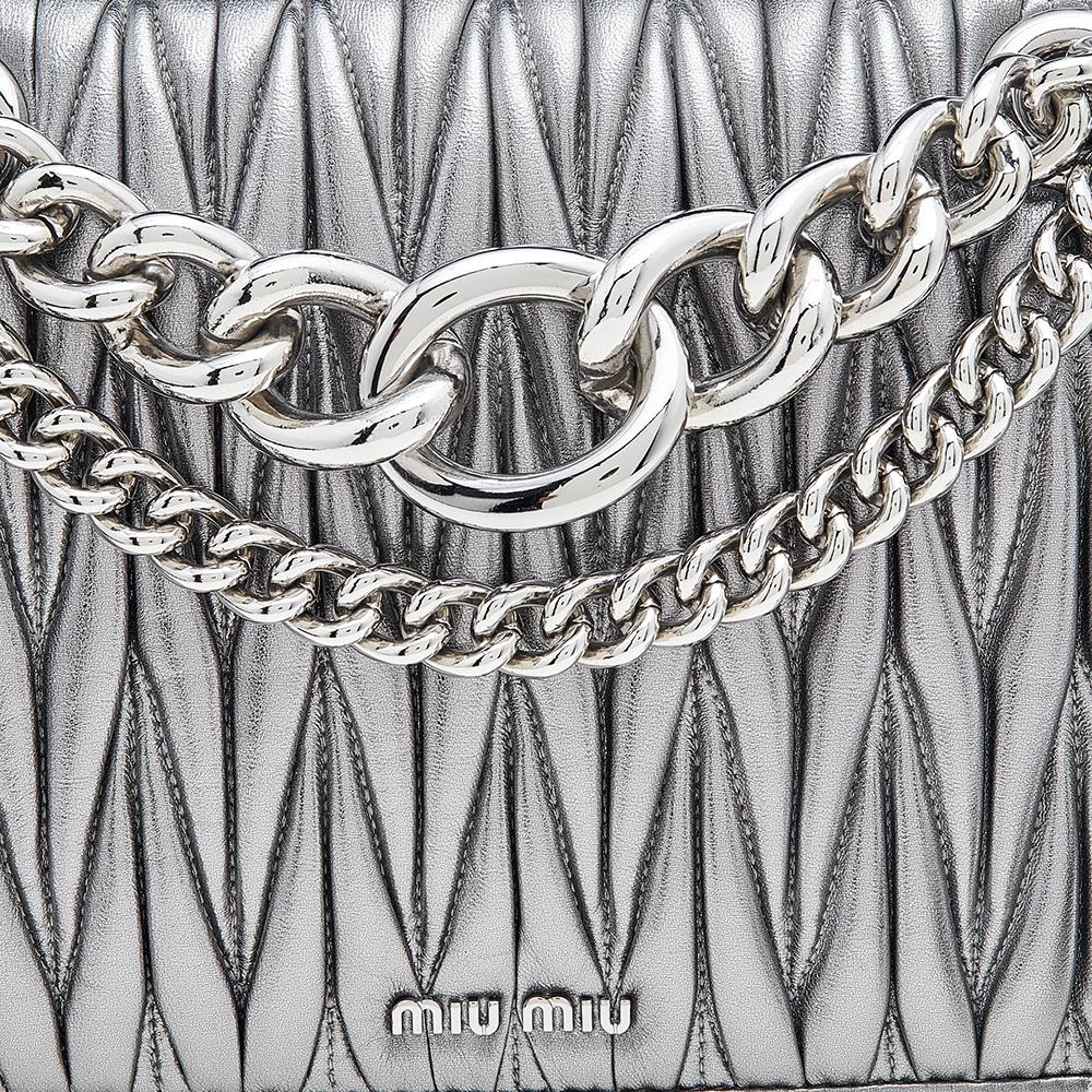 Miu Miu Metallic Silver Matelasse Leather Medium Club Shoulder Bag 4