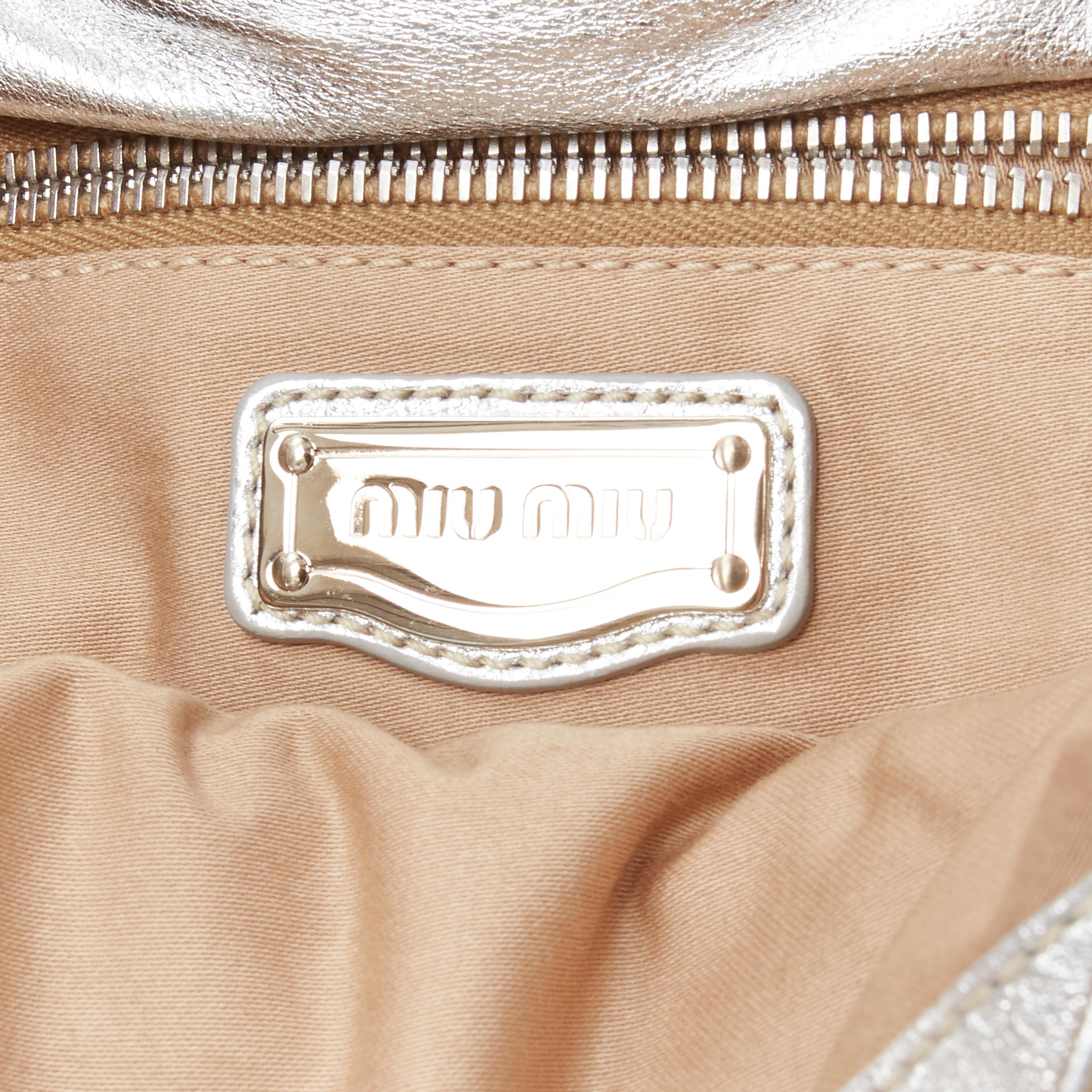 MIU MIU metallic silver Matelasse pleated push lock flap braided handle bag 5