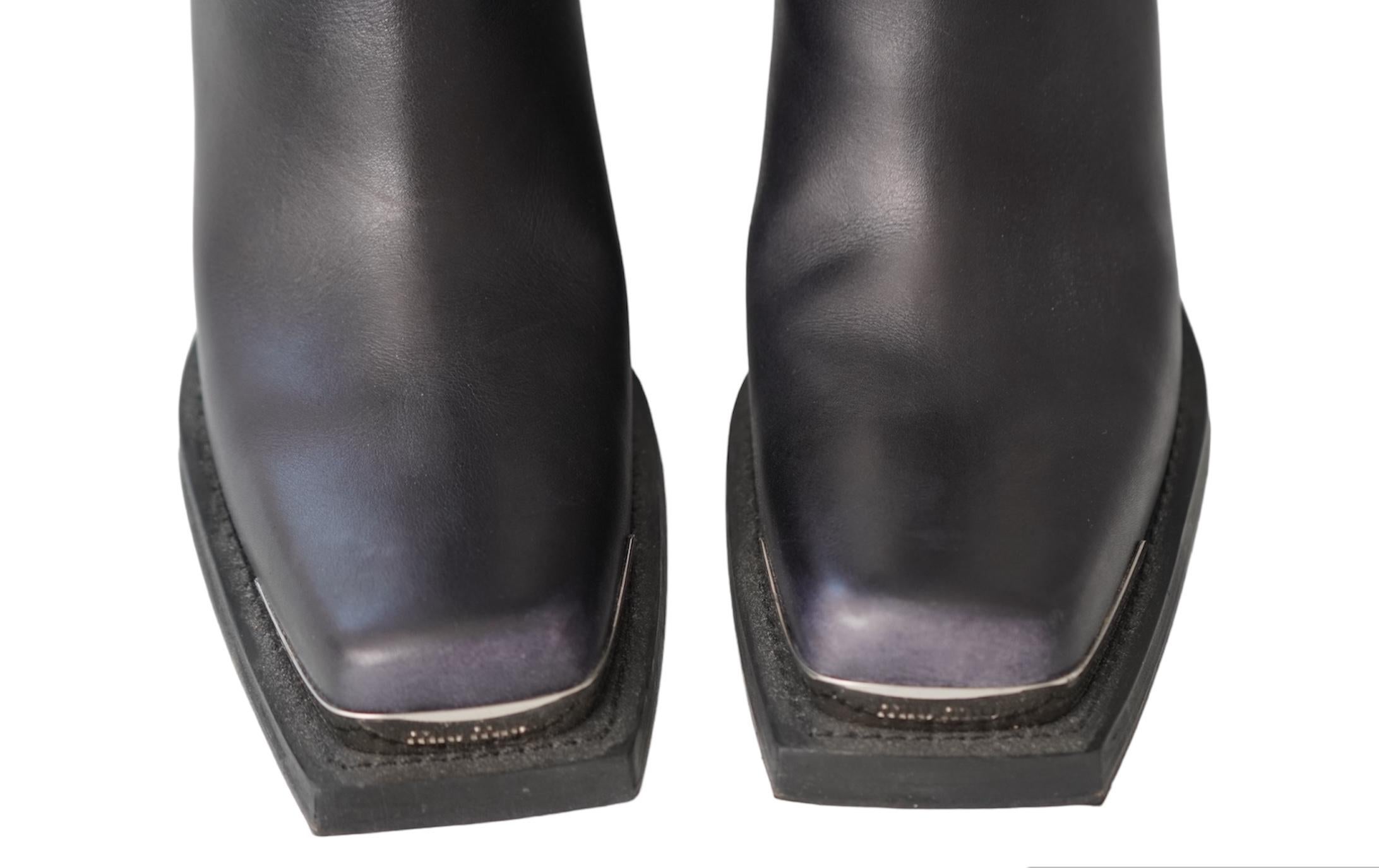 Miu Miu Metallic Toe Black Leather Boots For Sale 7