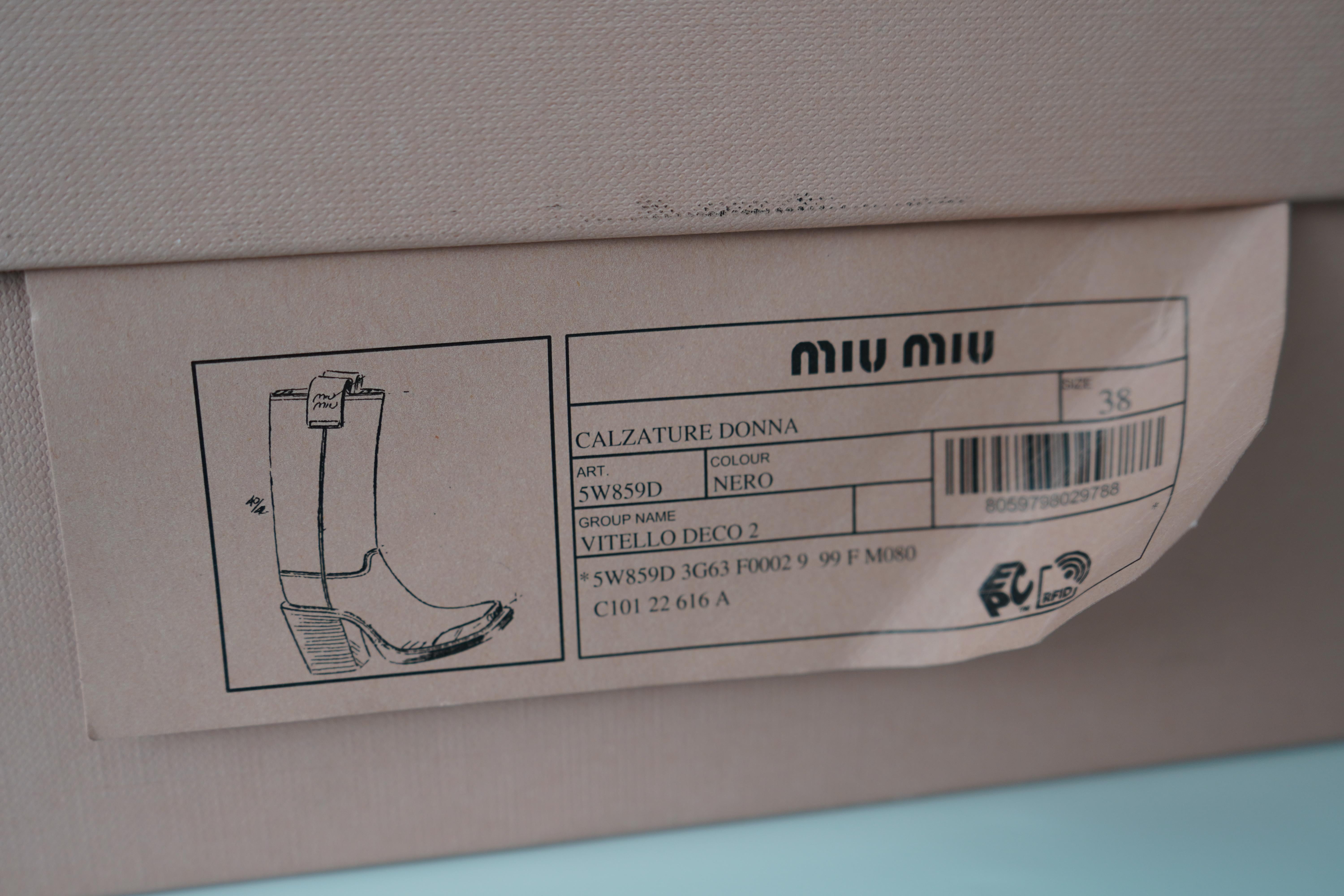 Miu Miu Metallic Toe Black Leather Boots For Sale 8