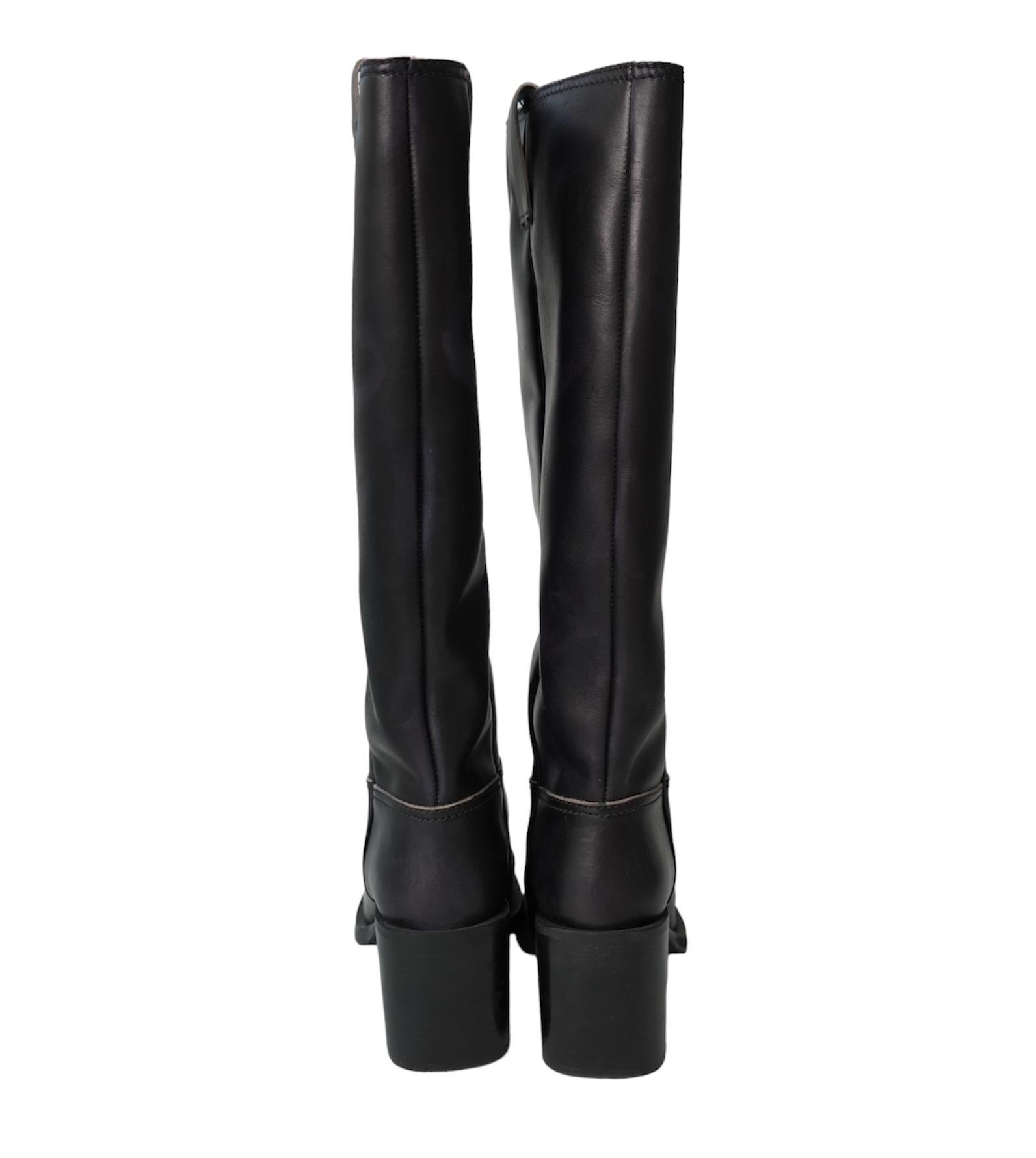 Miu Miu Metallic Toe Black Leather Boots For Sale 1
