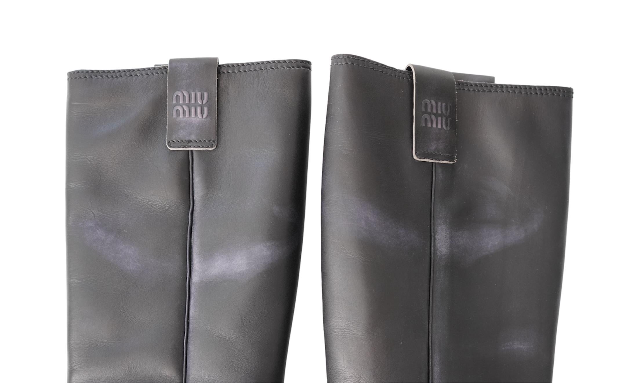Miu Miu Metallic Toe Black Leather Boots For Sale 3