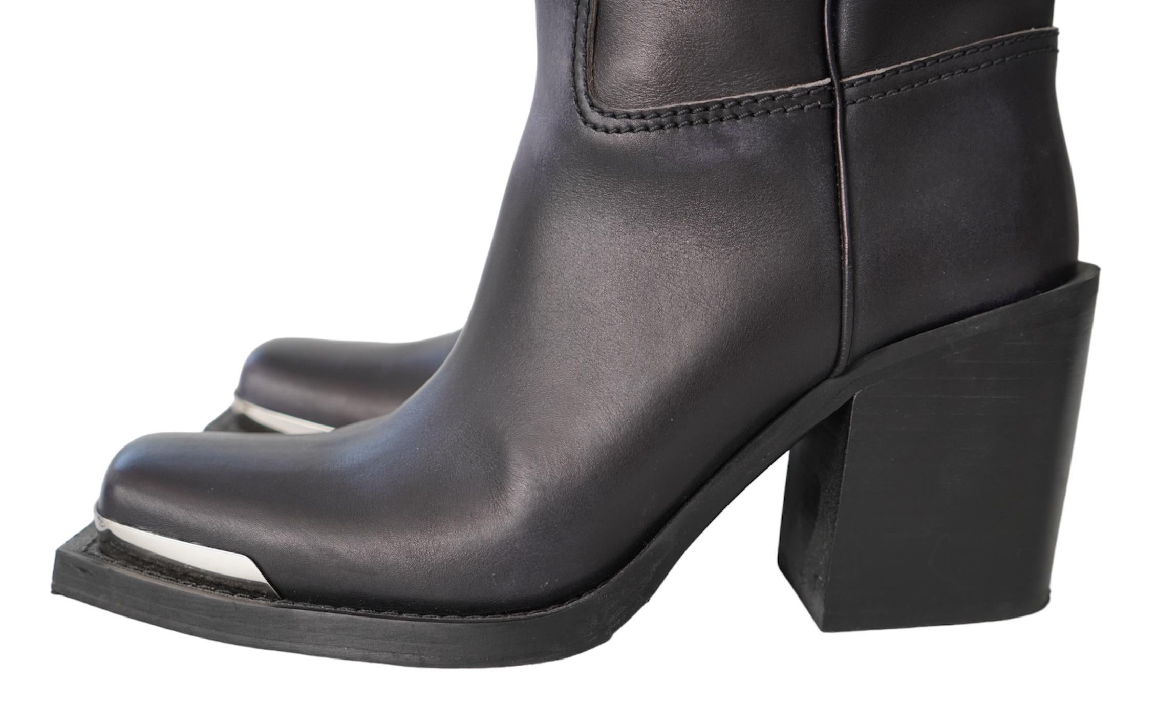 Miu Miu Metallic Toe Black Leather Boots For Sale 4