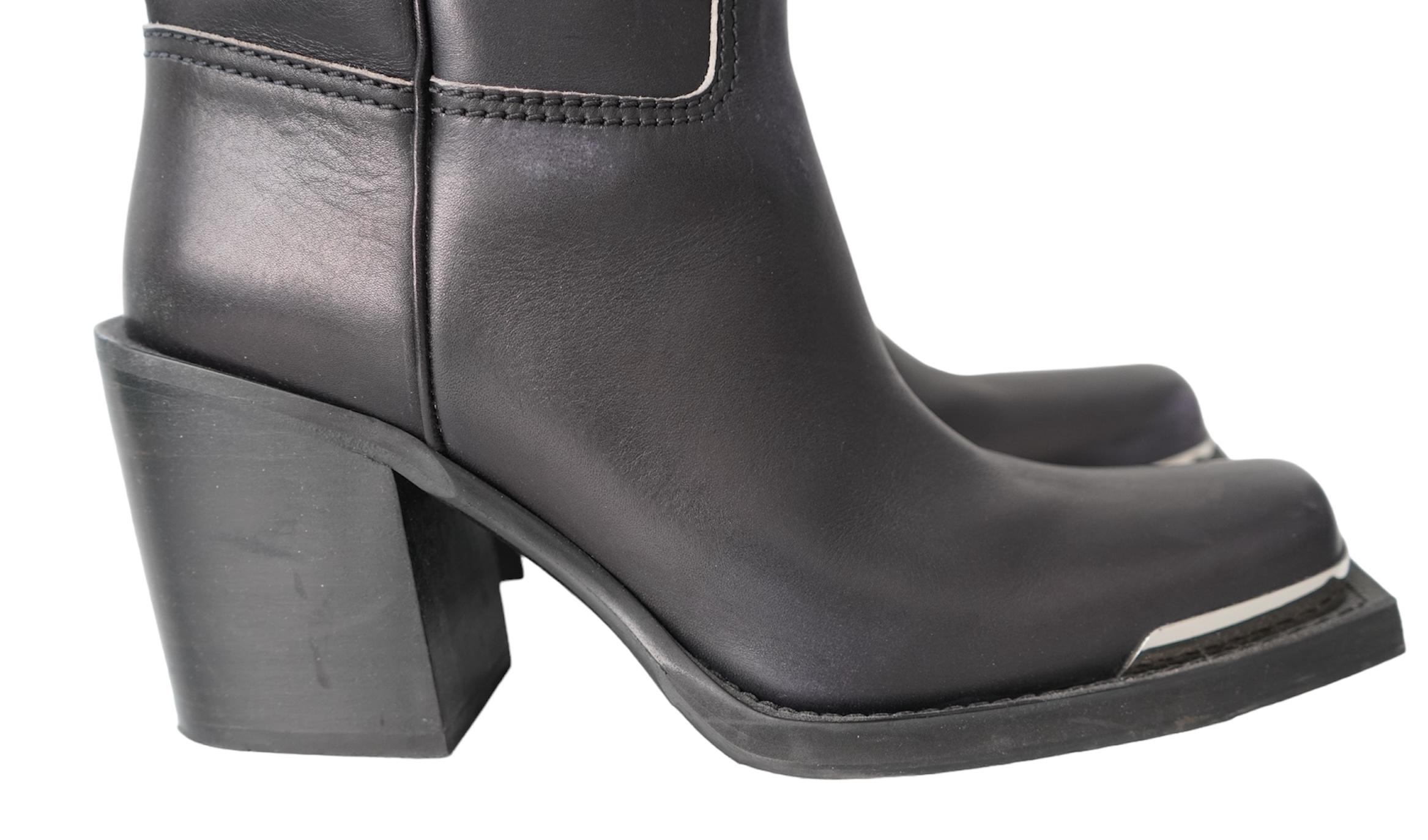 Miu Miu Metallic Toe Black Leather Boots For Sale 5