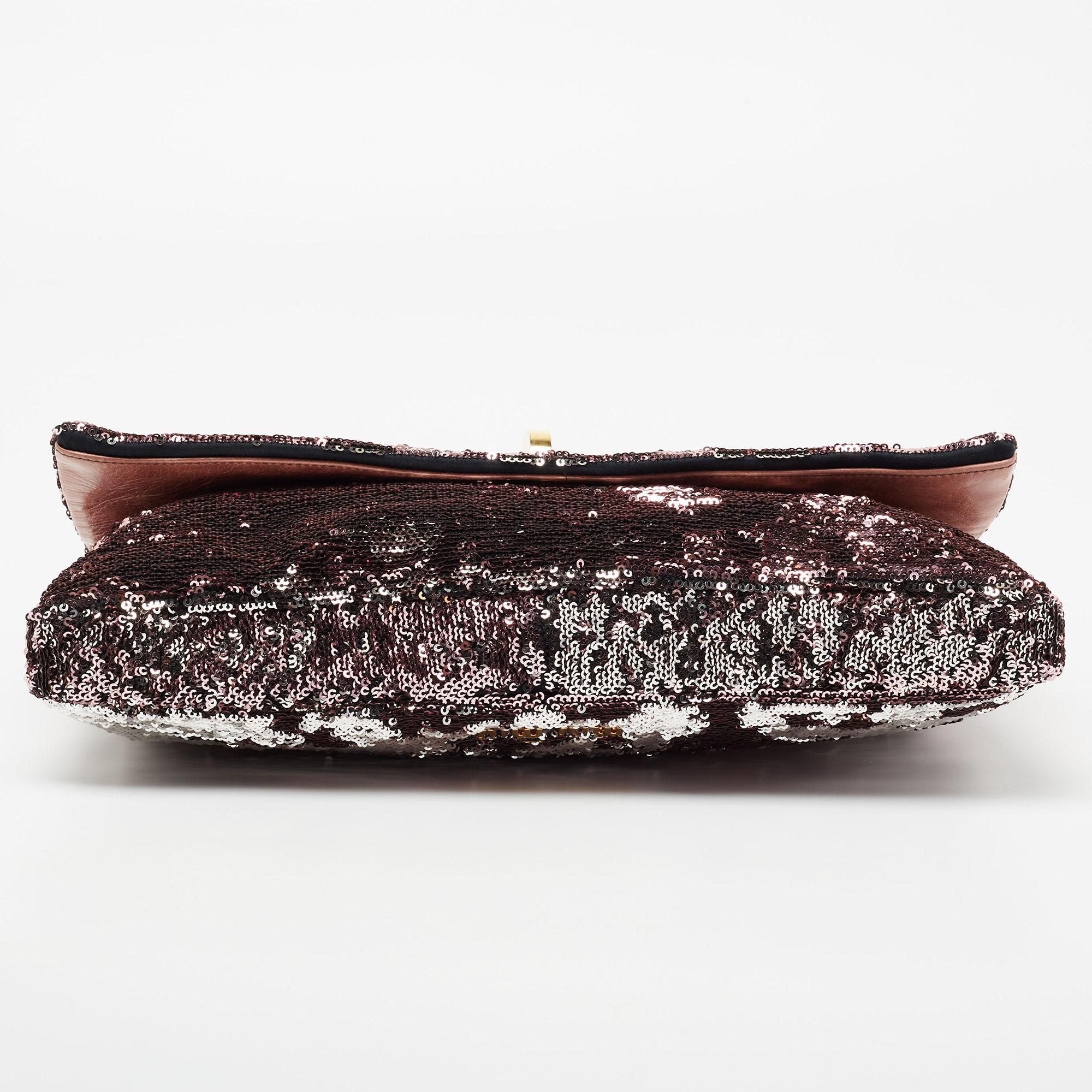 Brown Miu Miu Metallic Two Tone Sequins Clutch