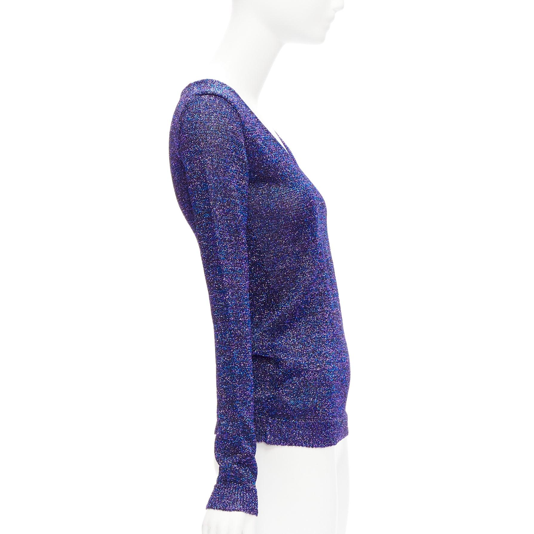 MIU MIU midnight blue purple glitter lurex V-neck sweater IT40 S In Excellent Condition For Sale In Hong Kong, NT