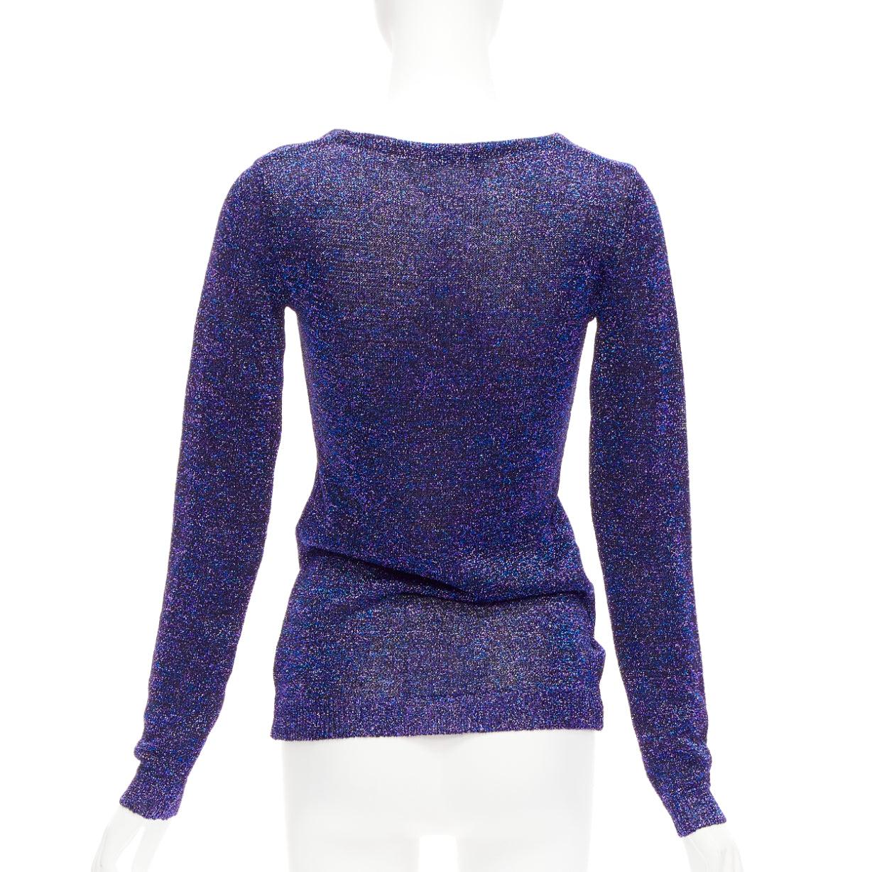 Women's MIU MIU midnight blue purple glitter lurex V-neck sweater IT40 S For Sale