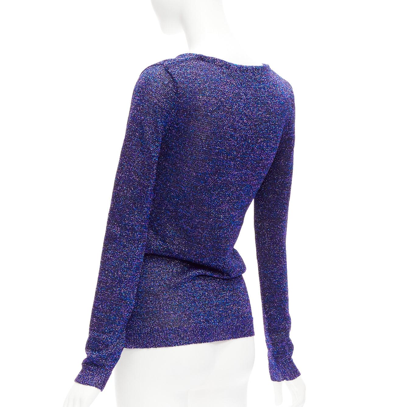 MIU MIU midnight blue purple glitter lurex V-neck sweater IT40 S For Sale 1