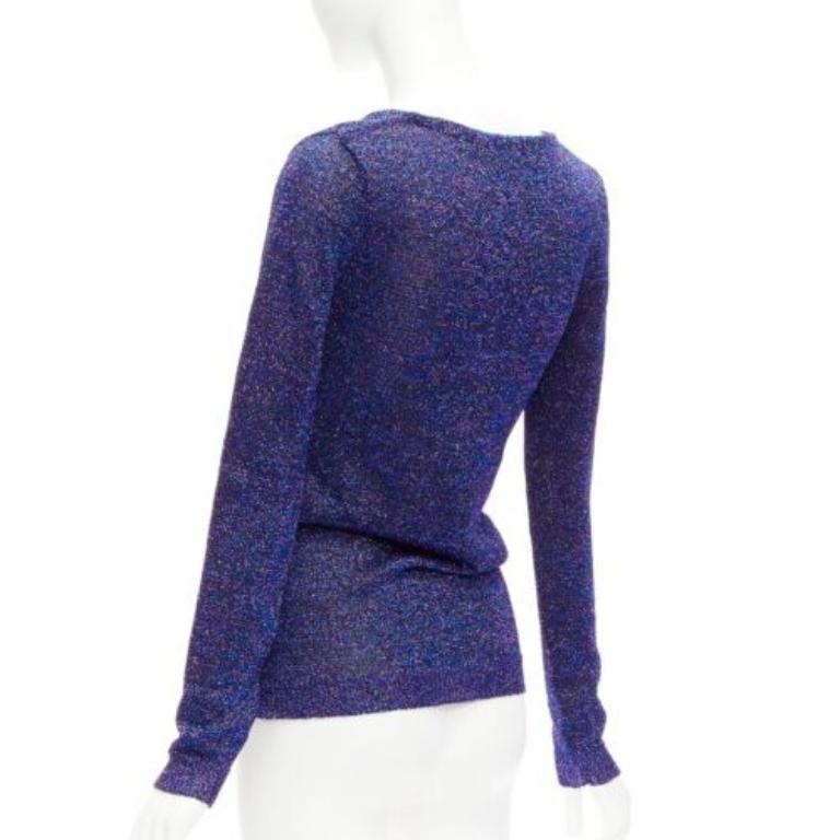 Pull col V en lurex bleu nuit et violet pailleté MIU  IT40 S en vente 1