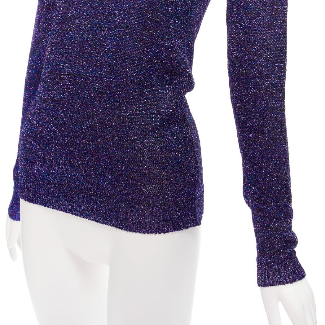 MIU MIU midnight blue purple glitter lurex V-neck sweater IT40 S For Sale 2